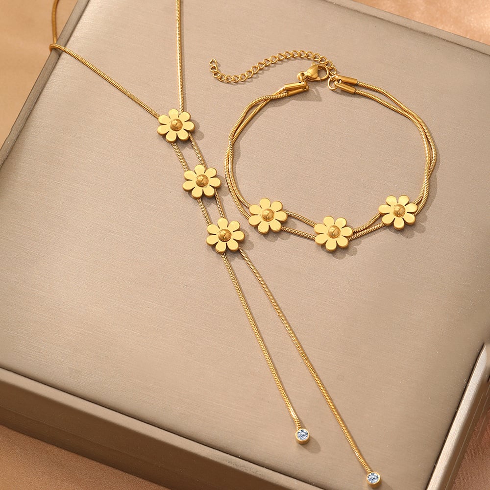 European & American three-dimensional flower tassel round snake chain
