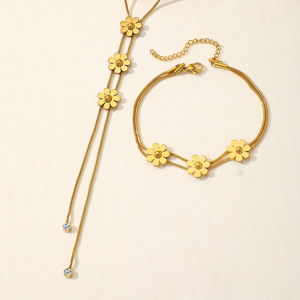 European & American three-dimensional flower tassel round snake chain