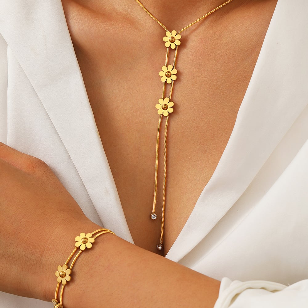 European & American three-dimensional flower tassel round snake chain