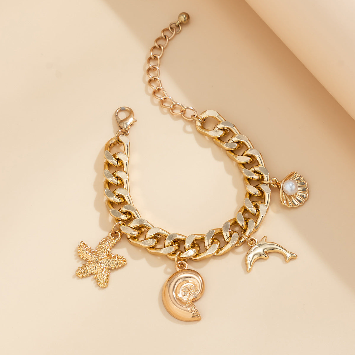 Women's Beach Necklace with Shell, Pearl & Dolphin