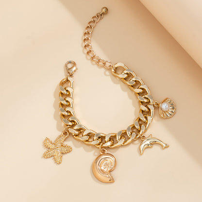 Women's Beach Necklace with Shell, Pearl & Dolphin