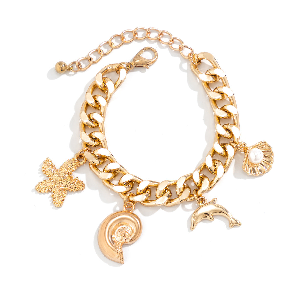 Women's Beach Necklace with Shell, Pearl & Dolphin
