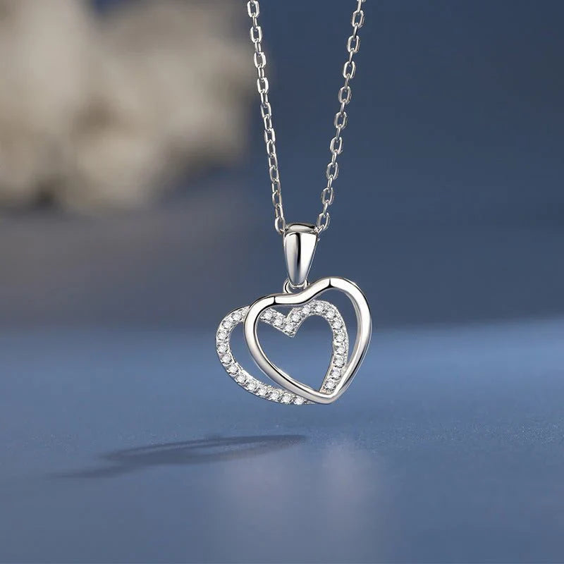 Sterling Silver Double Heart-shaped Necklace