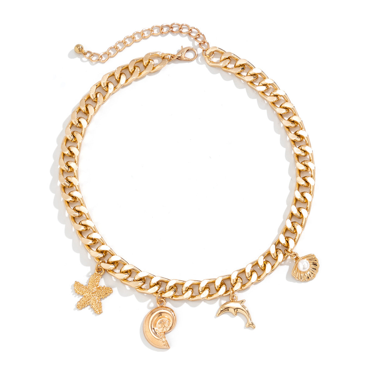 Women's Beach Necklace with Shell, Pearl & Dolphin