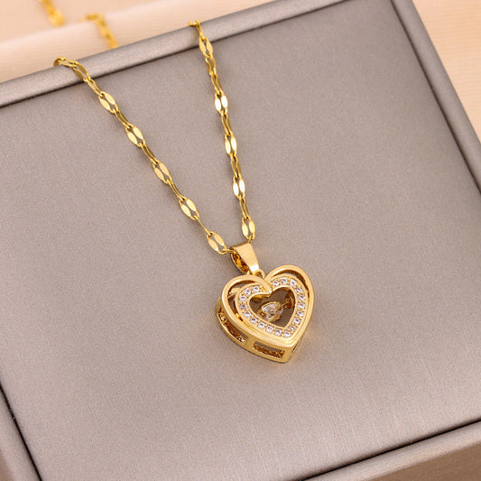 Explosions Korean double smart love pendant titanium steel necklace