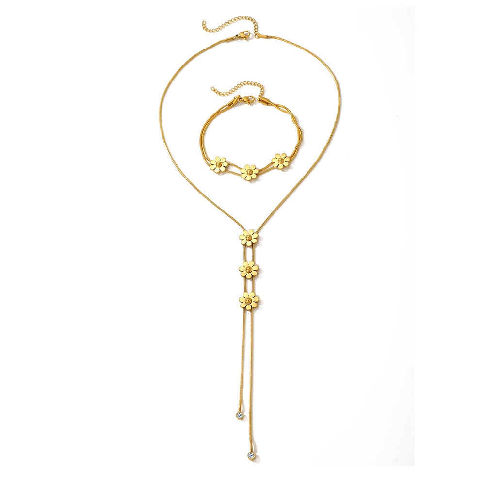 European & American three-dimensional flower tassel round snake chain