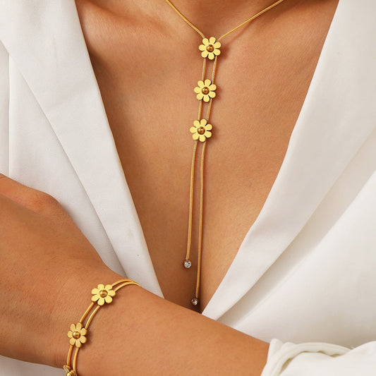 European & American three-dimensional flower tassel round snake chain